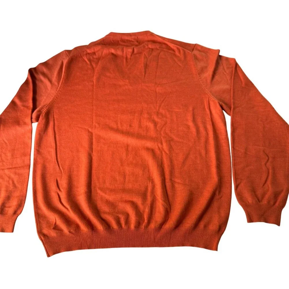 Brooks Brothers XL Mens V-Neck Sweater Burnt Orange Italian Merino Wool Blend